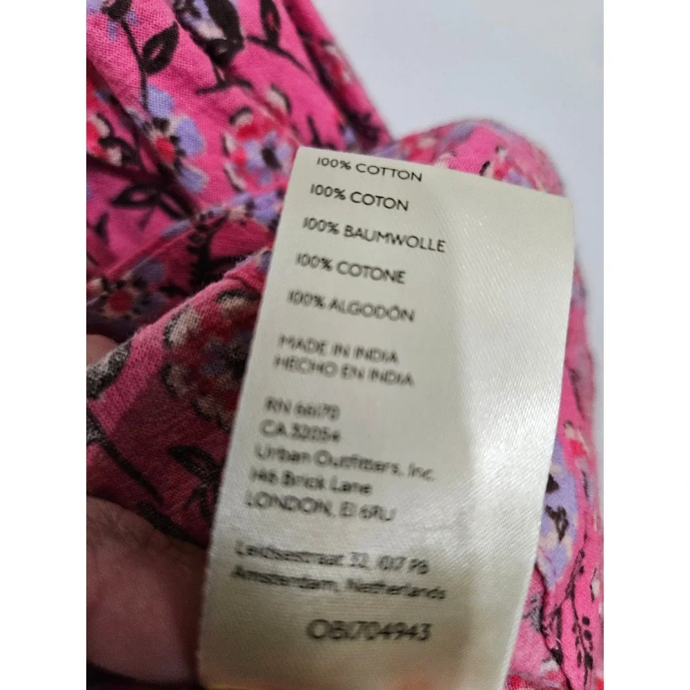 Free People M Pink Floral Peasant Blouse 100% Cotton Puff Sleeve Boho Cottagecor